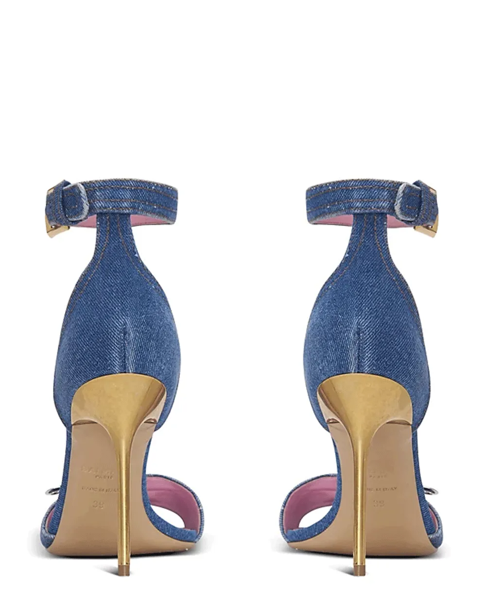 Denim Safety Pin Sandal in Blue Jean