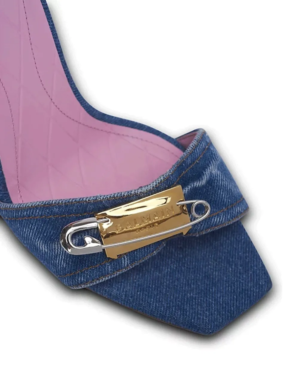 Denim Safety Pin Sandal in Blue Jean
