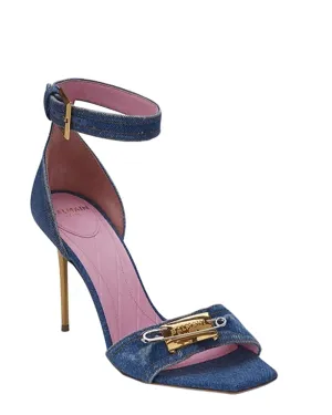 Denim Safety Pin Sandal in Blue Jean