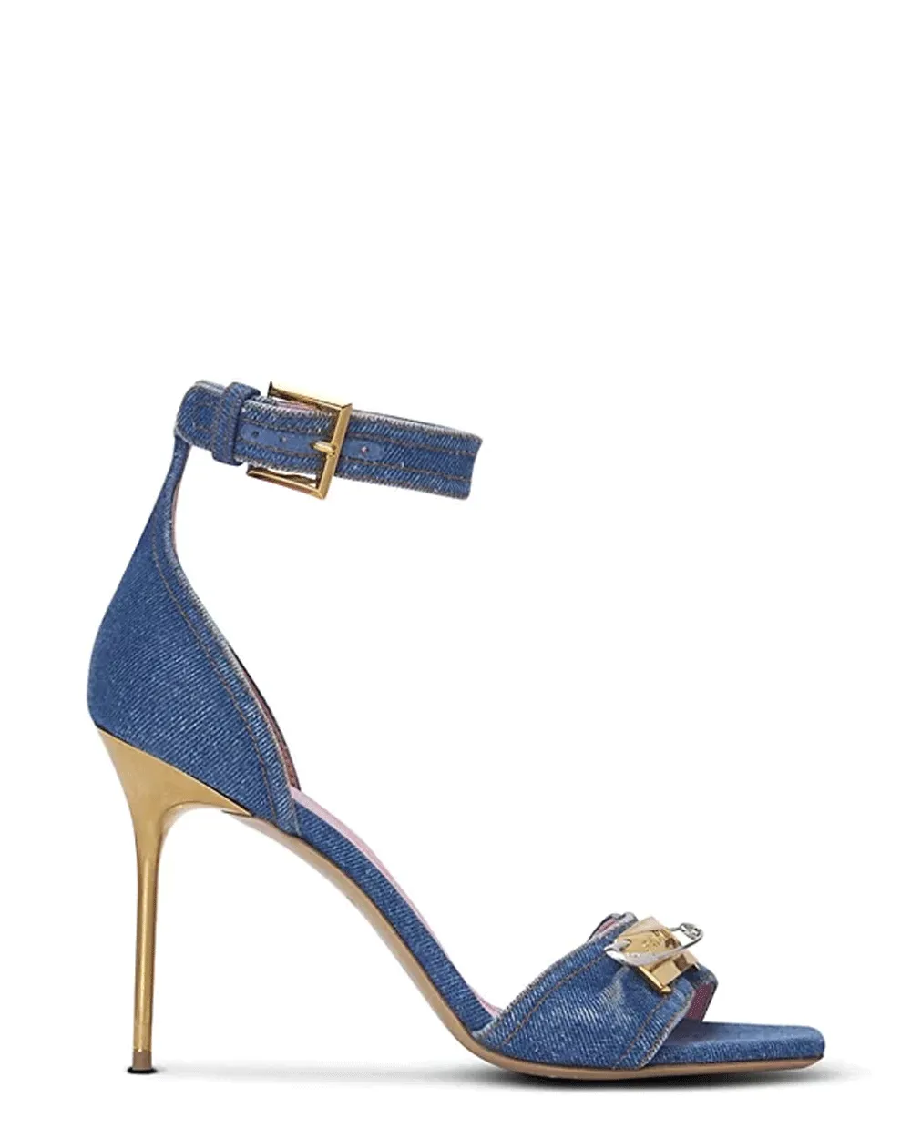 Denim Safety Pin Sandal in Blue Jean