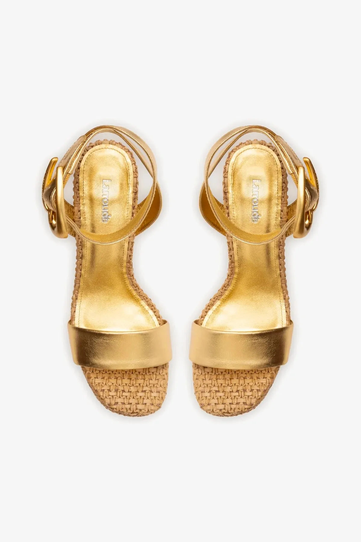 Dolly Verona Sandal In Gold Metallic Leather and Natural Raffia