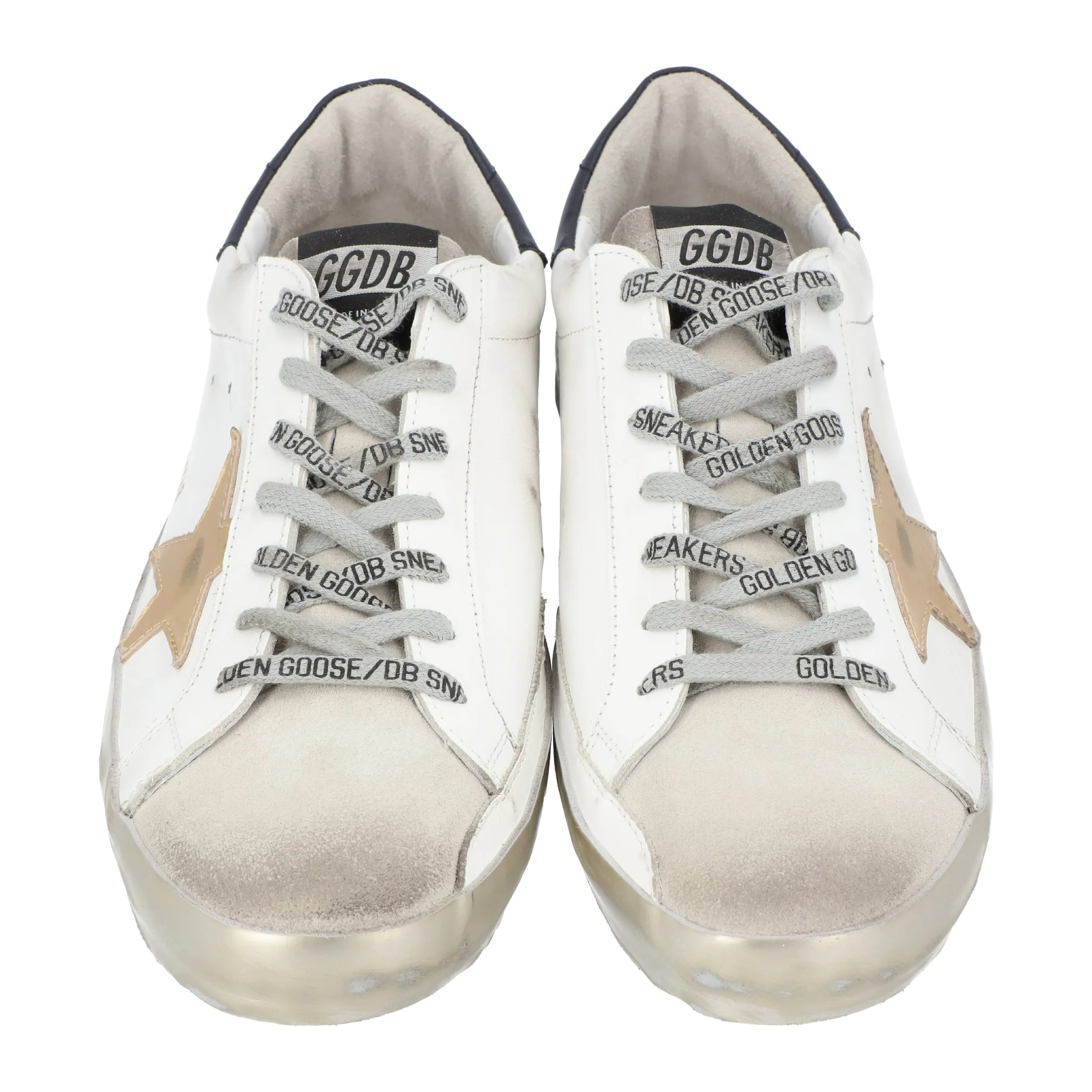 Golden Goose white/gold Superstar low top leather sneakers