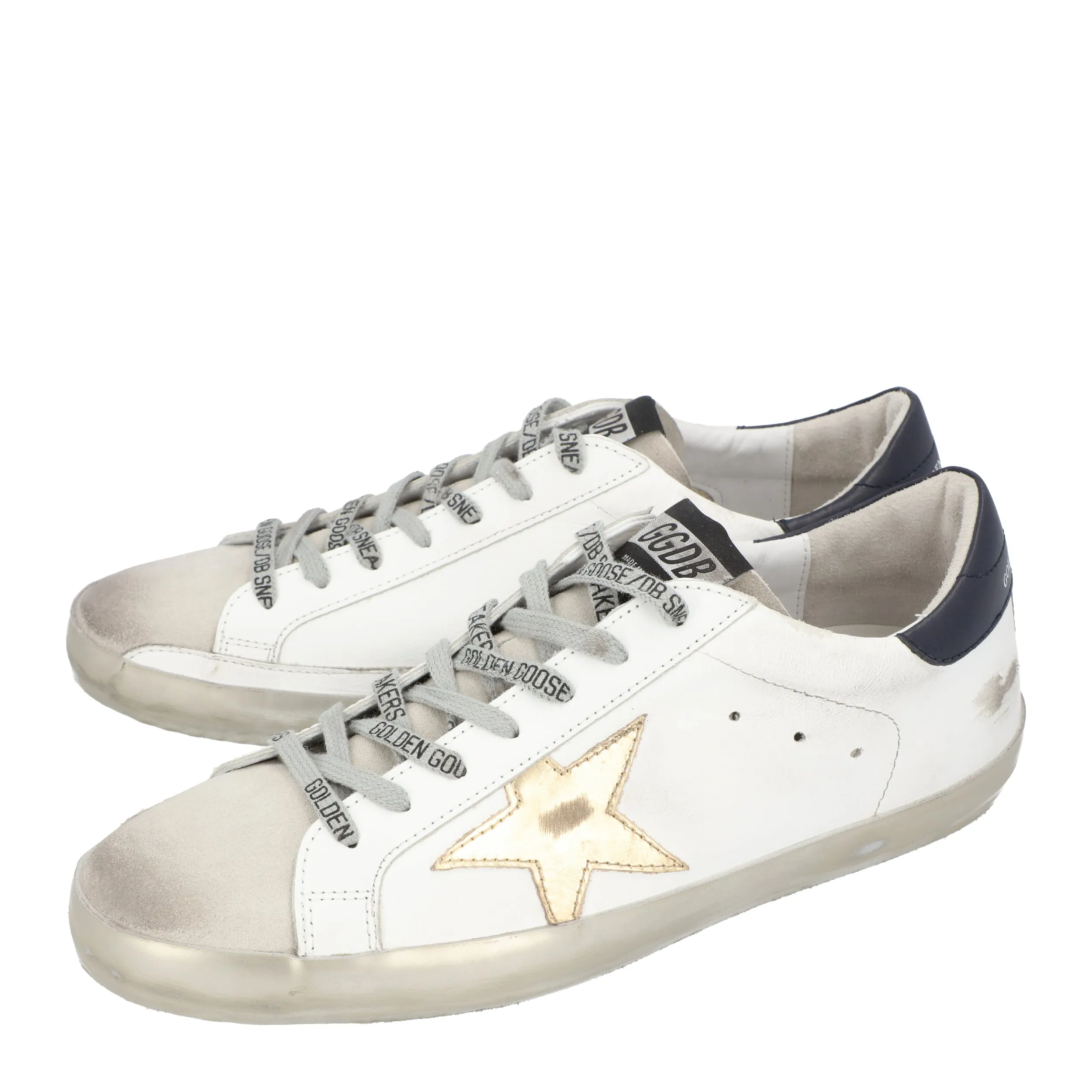 Golden Goose white/gold Superstar low top leather sneakers