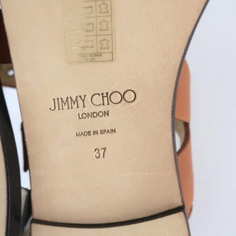 Jimmy Choo Astrid Buckle Sandals Tan/Silver Leather Size 37 Slingback Flats NEW