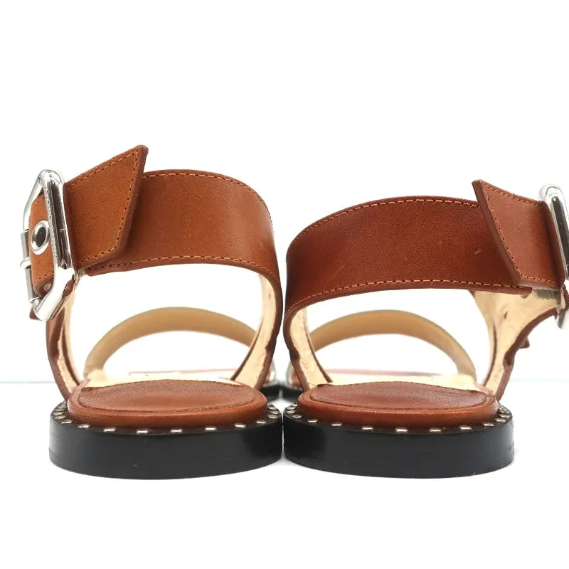 Jimmy Choo Astrid Buckle Sandals Tan/Silver Leather Size 37 Slingback Flats NEW