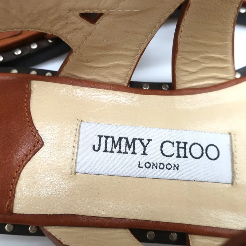 Jimmy Choo Astrid Buckle Sandals Tan/Silver Leather Size 37 Slingback Flats NEW