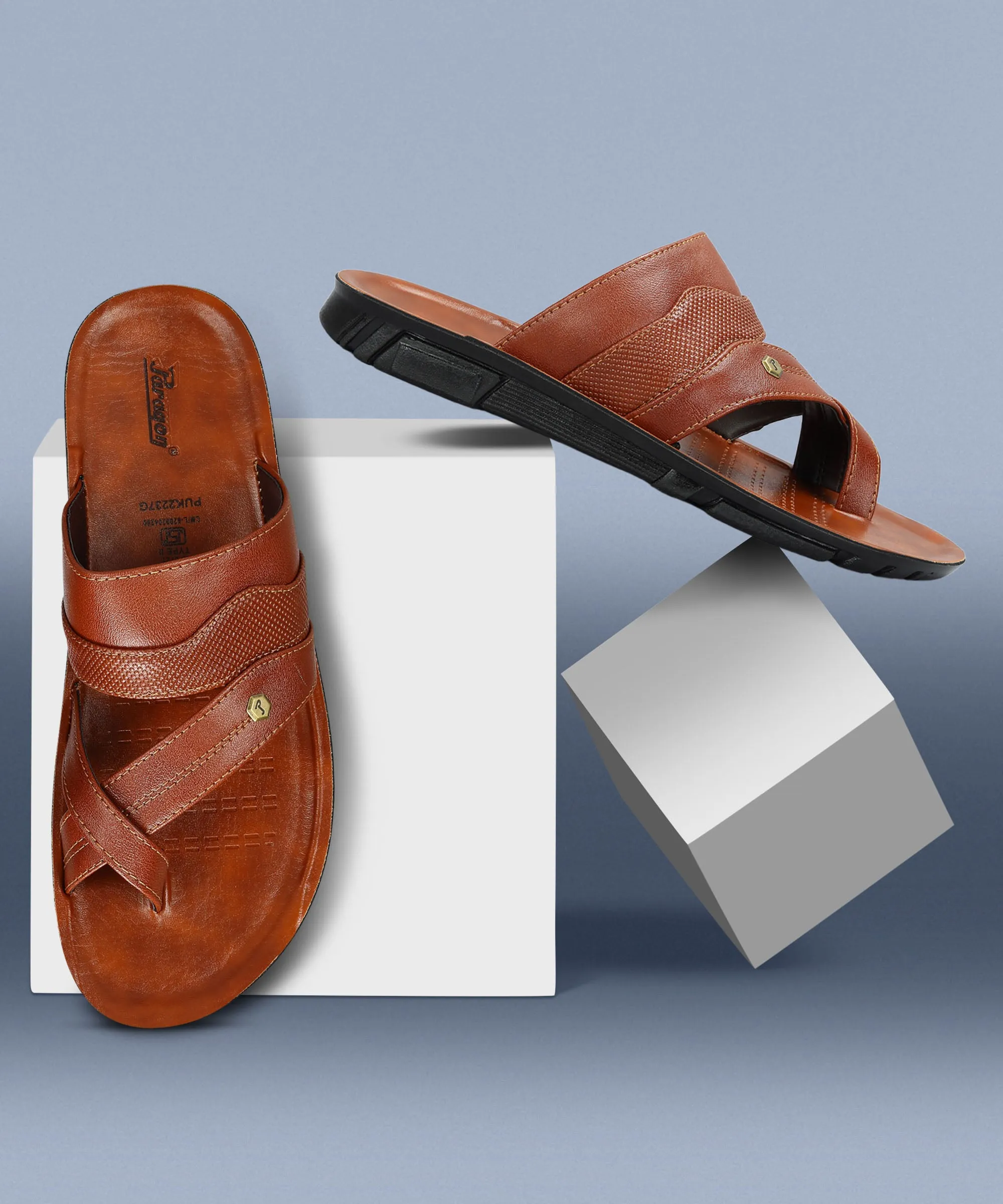 Paragon Men's Slip-on Tan Sandals for Men | Comfortable Sole & Durable