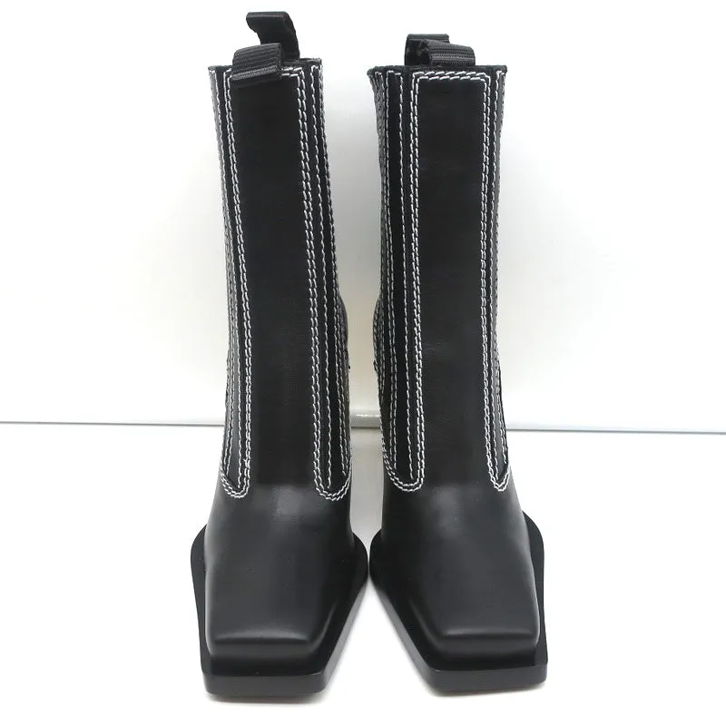Proenza Schouler Gold Heel Chelsea Boots Black Leather Size 36.5 NEW