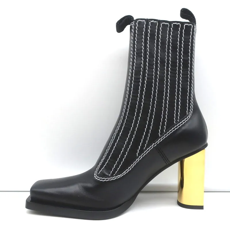 Proenza Schouler Gold Heel Chelsea Boots Black Leather Size 36.5 NEW