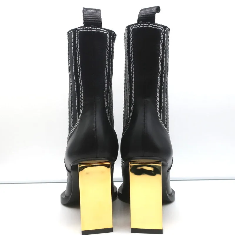 Proenza Schouler Gold Heel Chelsea Boots Black Leather Size 36.5 NEW