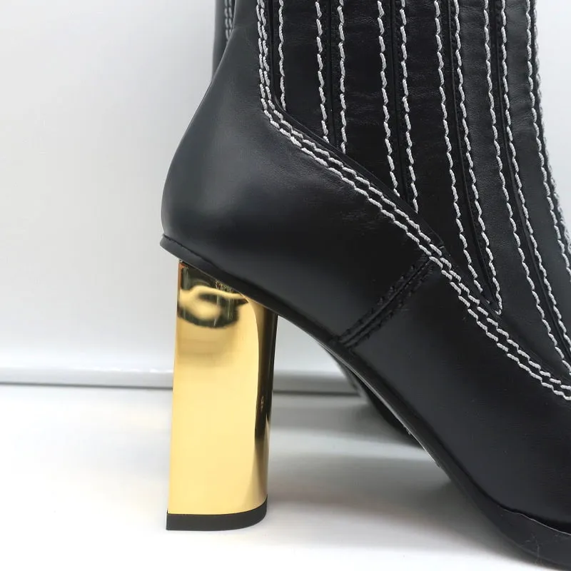 Proenza Schouler Gold Heel Chelsea Boots Black Leather Size 36.5 NEW