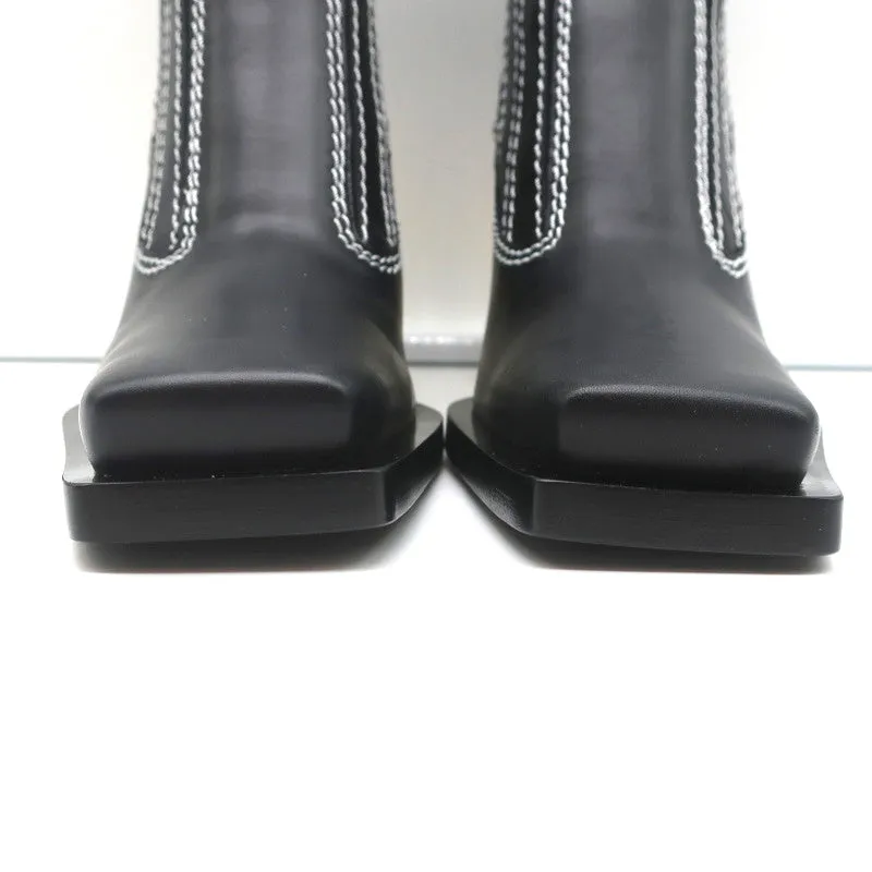 Proenza Schouler Gold Heel Chelsea Boots Black Leather Size 36.5 NEW