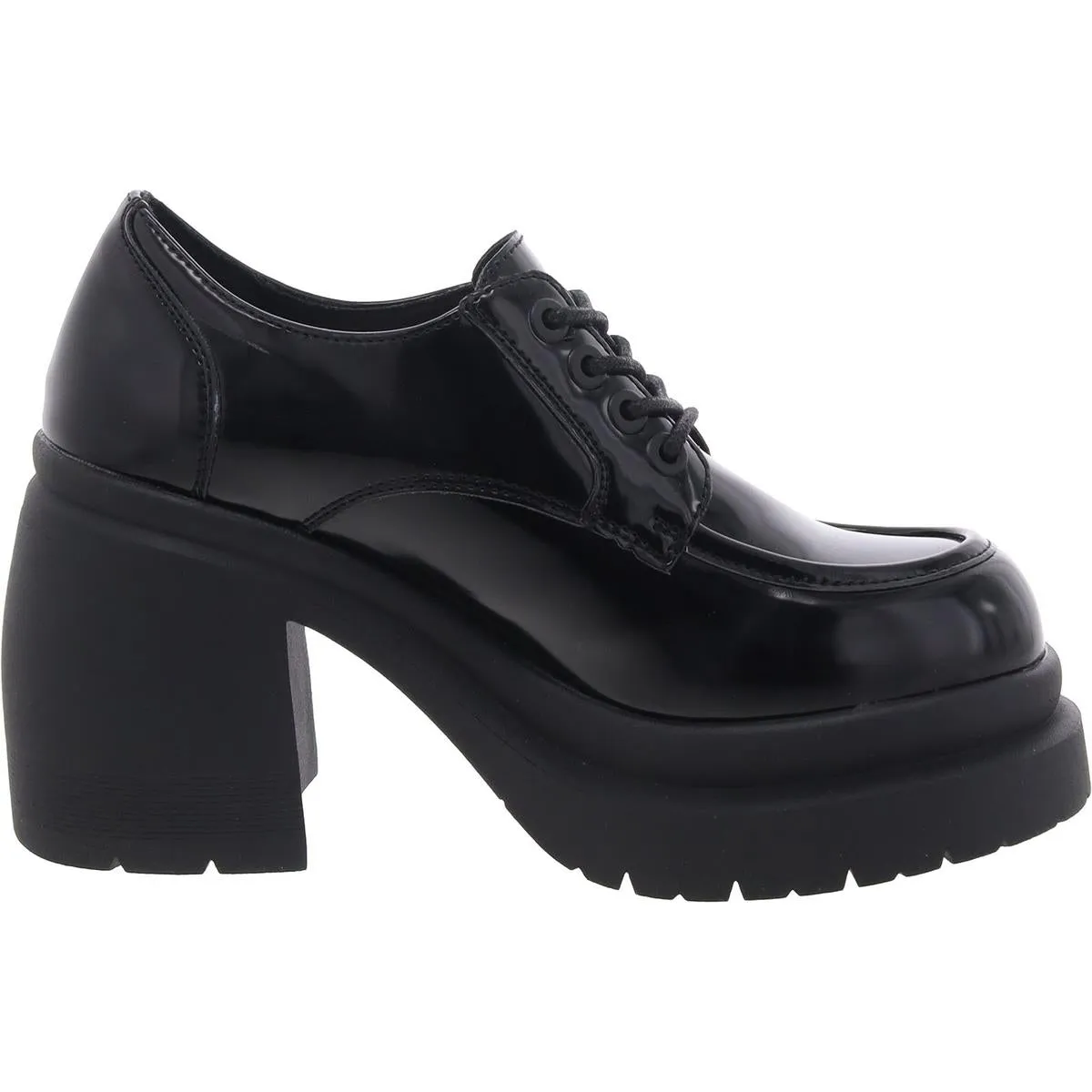 Womens Patent Leather Block Heel Loafers