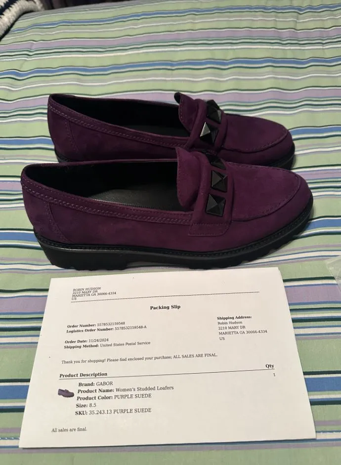 Women's Studded Loafers In Purple Suede-US 8.5 / purple suede